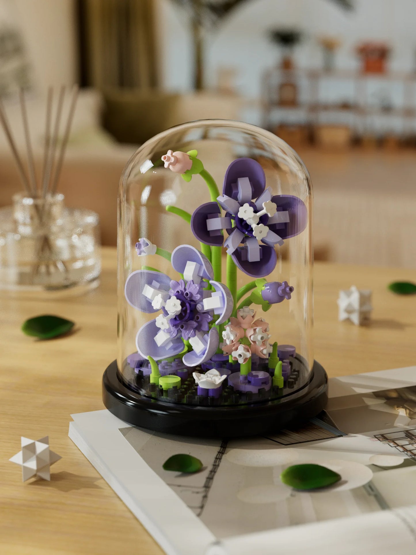 Fleurs éternelles sous cloche