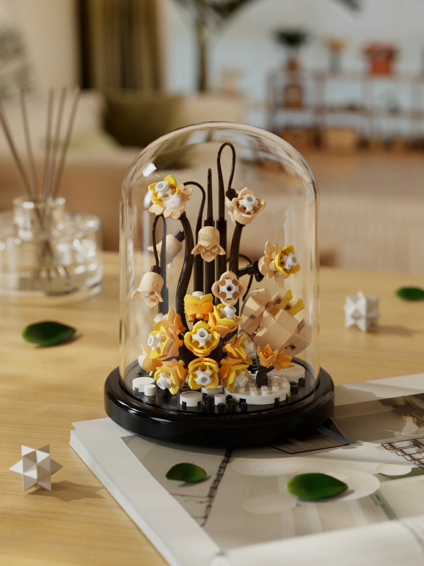 Fleurs éternelles sous cloche