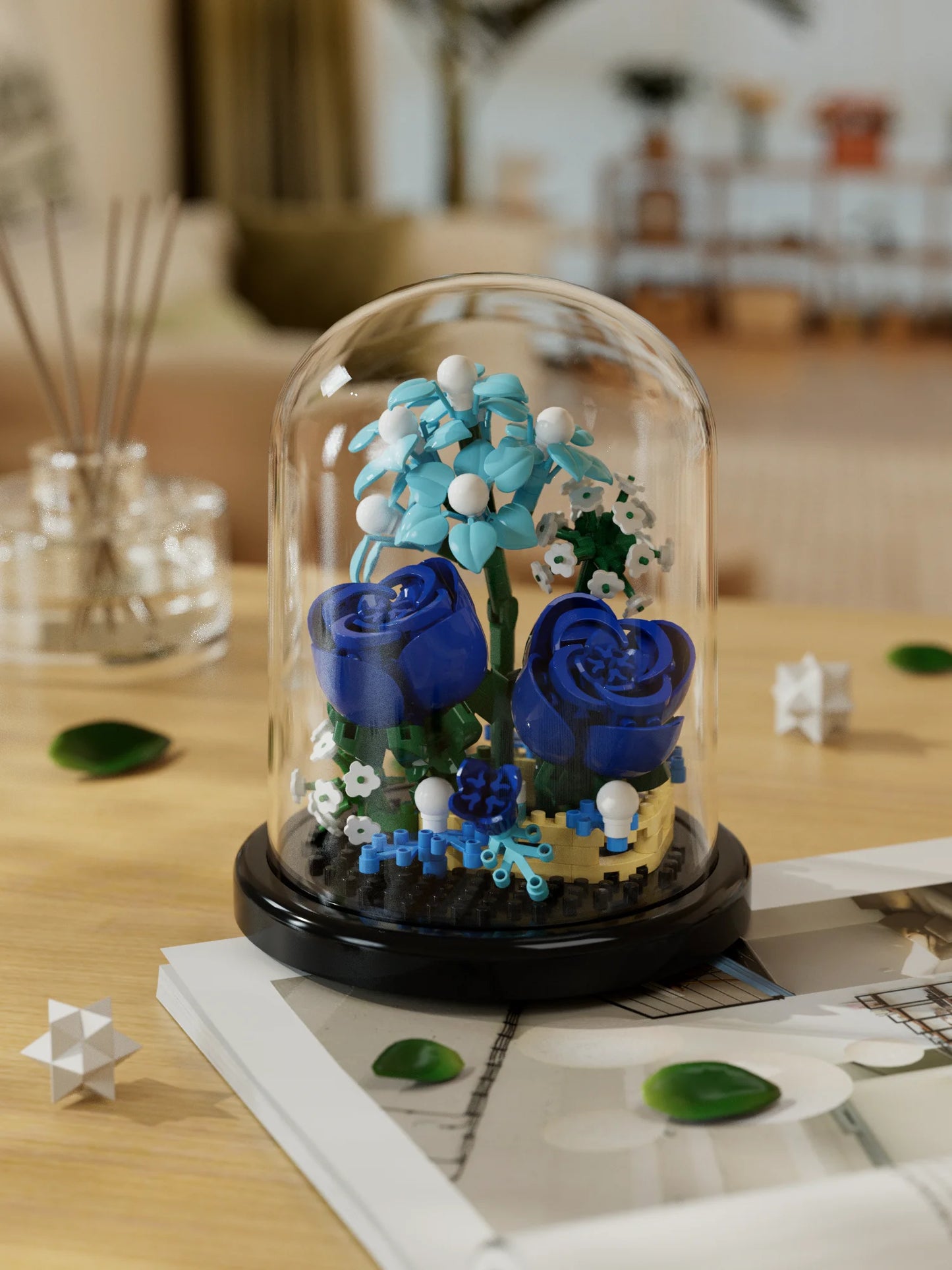 Fleurs éternelles sous cloche